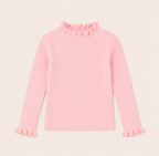 Meisjes Geribde Longsleeve met Ruche Kraag | 4 kleuren