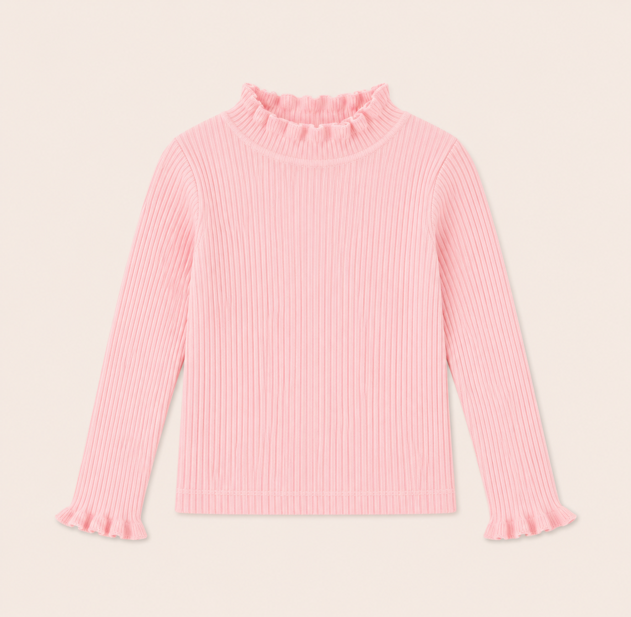 Meisjes Geribde Longsleeve met Ruche Kraag | 4 kleuren