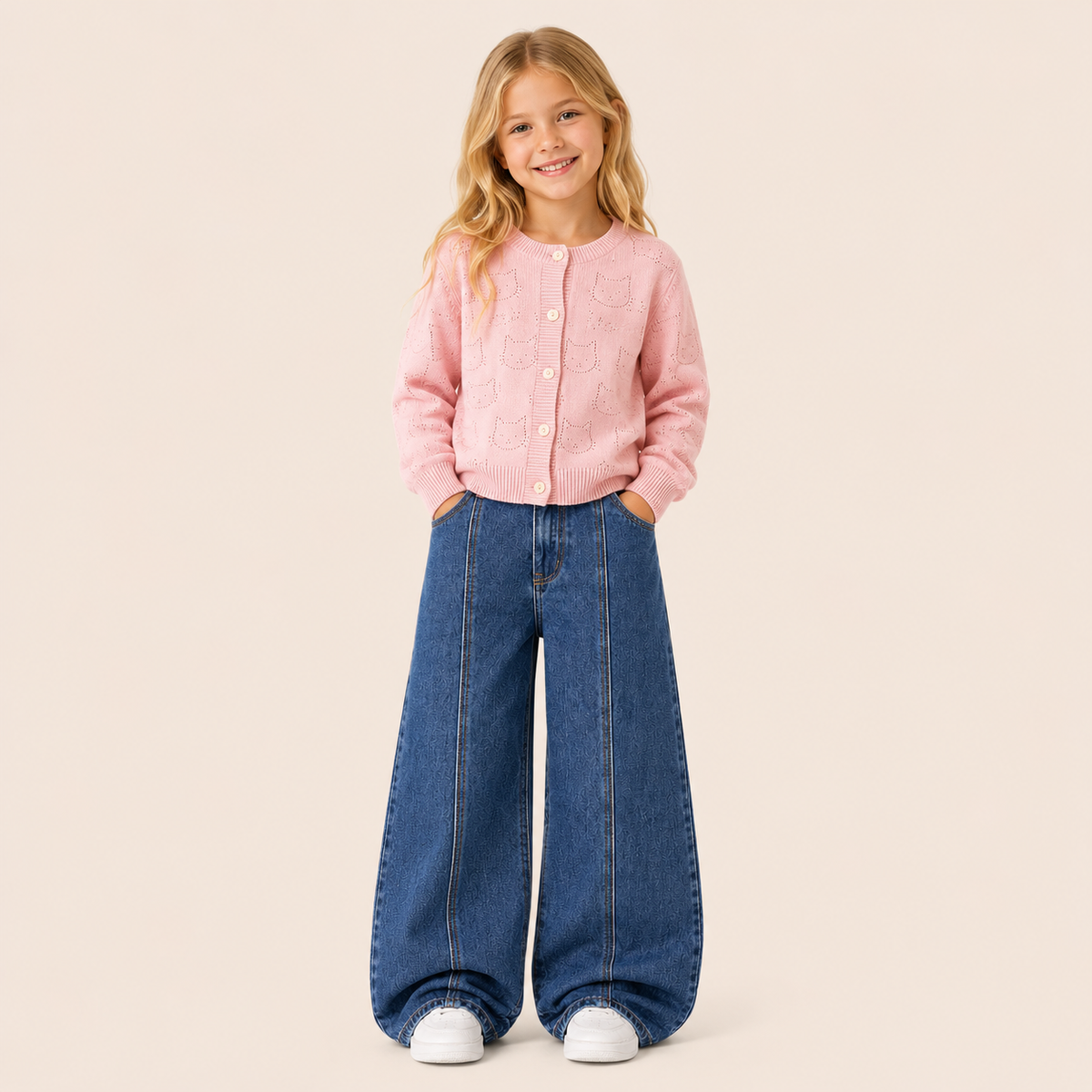 Meisjes Extra Wijde Jeans met Paneelnaad