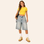 Meisjes Wijde Spijkershort met Vintage Wassing
