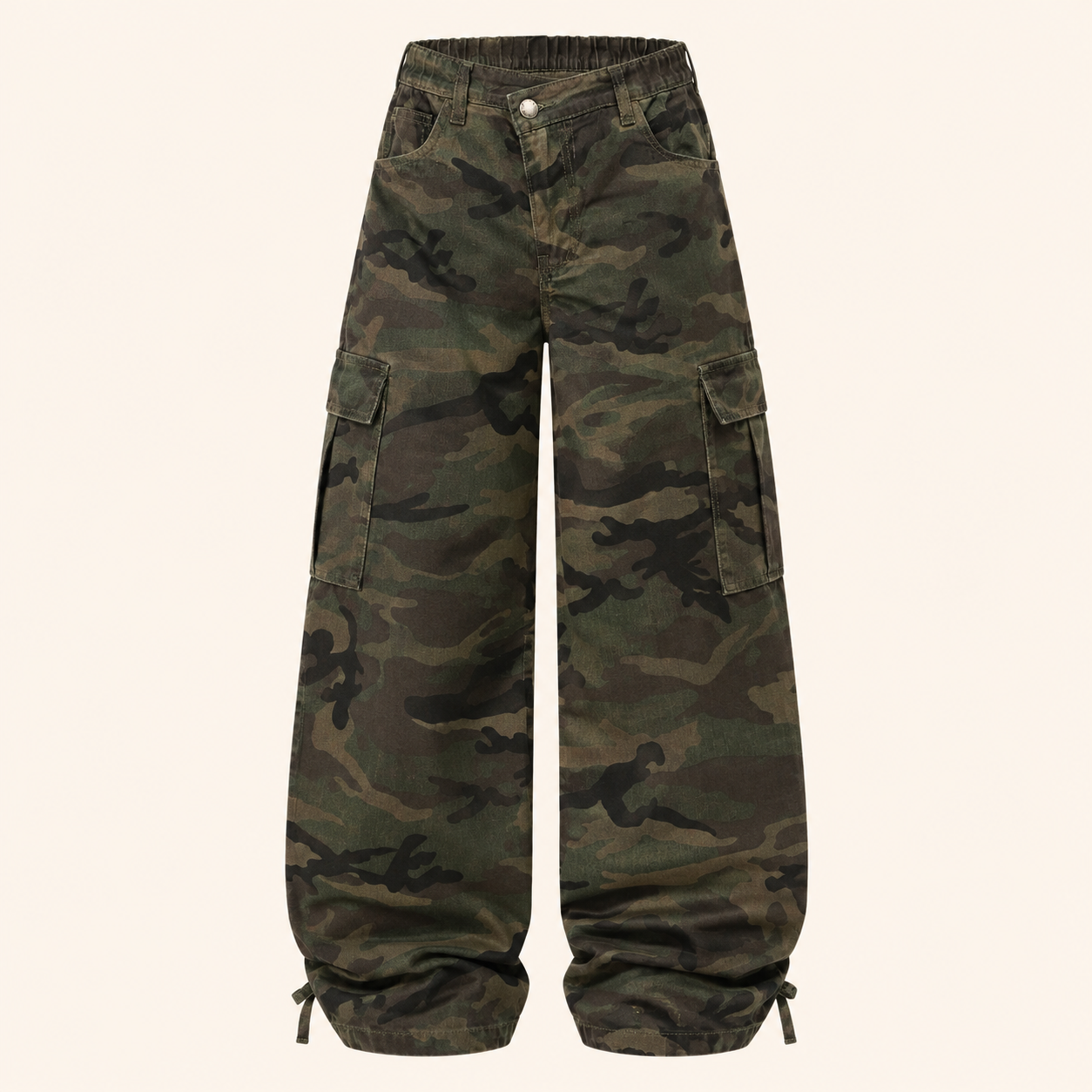 Meisjes Camouflage Cargobroek met Wijde Pijpen