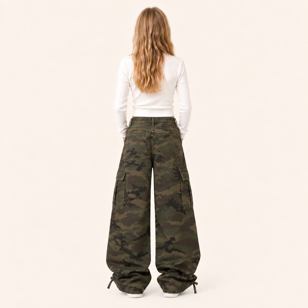 Meisjes Camouflage Cargobroek met Wijde Pijpen