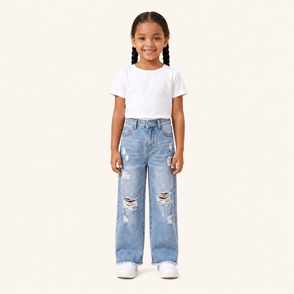 Meisjes Gescheurde Jeans met Wijde Pasvorm