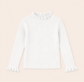 Meisjes Geribde Longsleeve met Ruche Kraag | 4 kleuren