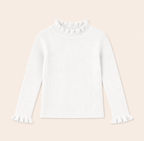 Meisjes Geribde Longsleeve met Ruche Kraag | 4 kleuren