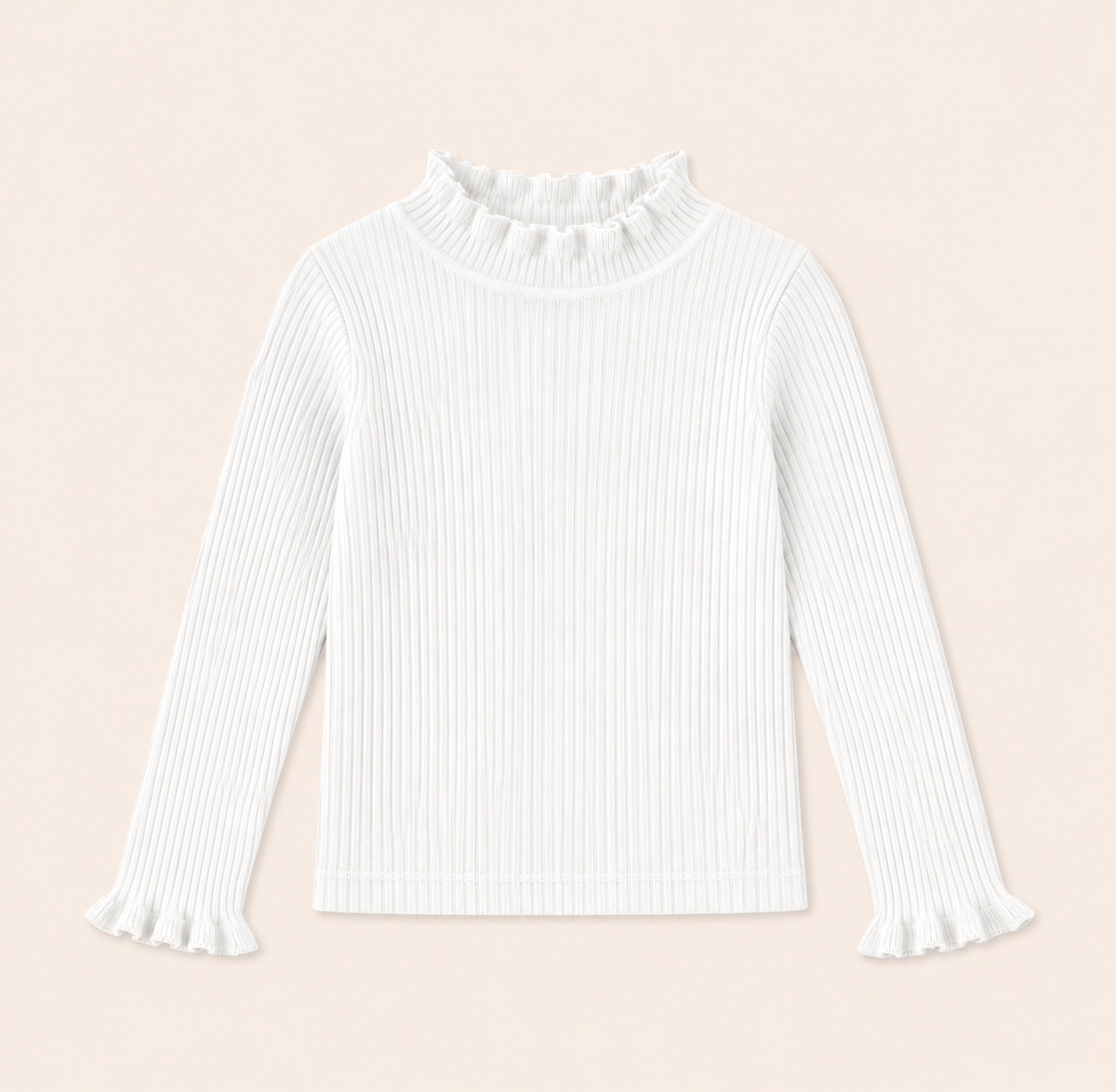 Meisjes Geribde Longsleeve met Ruche Kraag | 4 kleuren