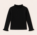Meisjes Geribde Longsleeve met Ruche Kraag | 4 kleuren