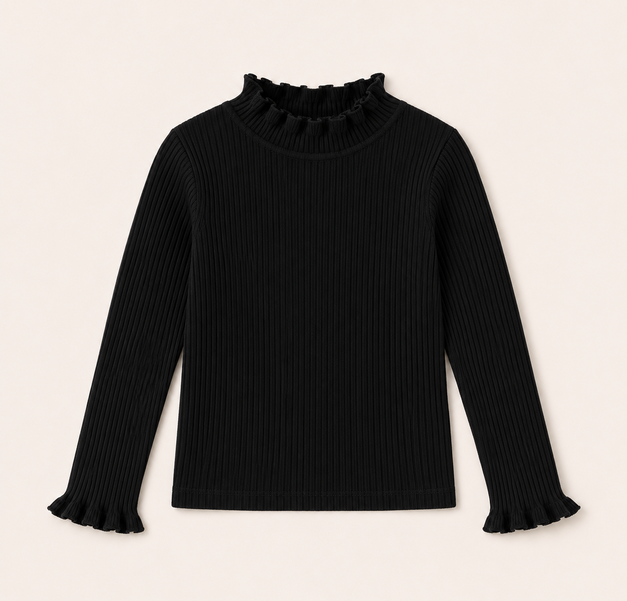 Meisjes Geribde Longsleeve met Ruche Kraag | 4 kleuren