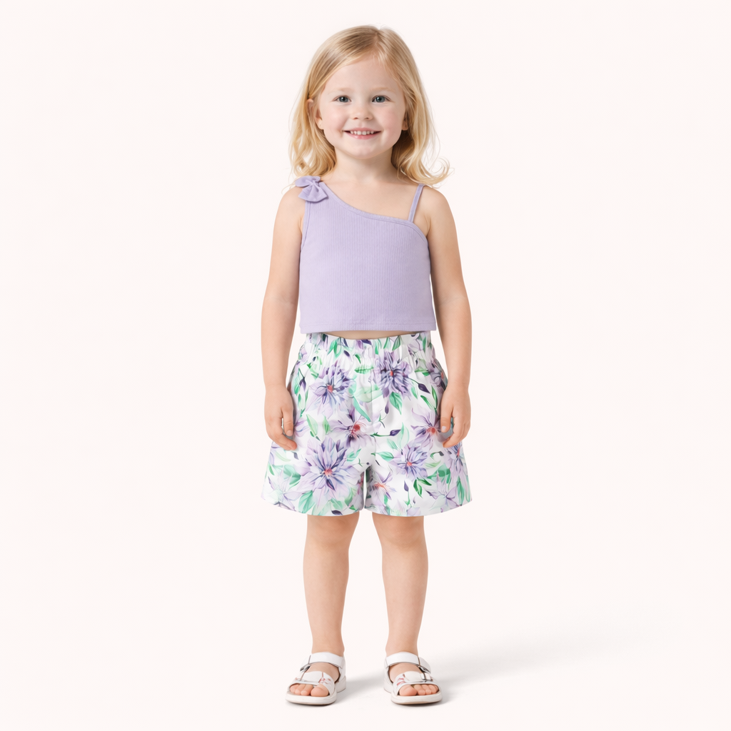 Zomers & Super Schattig - 2 - Delige Meisjes Set met Strik en Bloemshort
