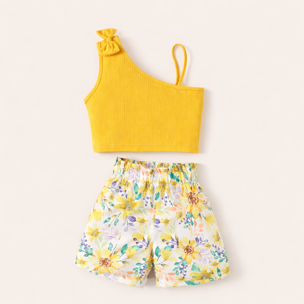 Zomers & Super Schattig - 2 - Delige Meisjes Set met Strik en Bloemshort