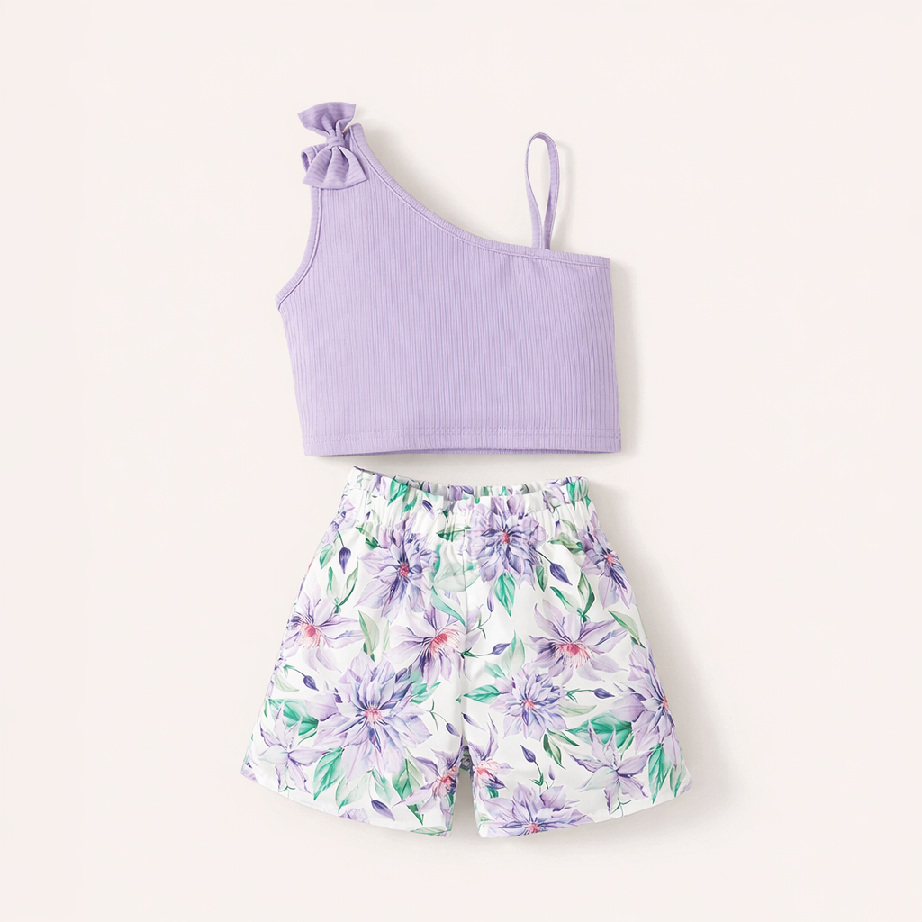 Zomers & Super Schattig - 2 - Delige Meisjes Set met Strik en Bloemshort