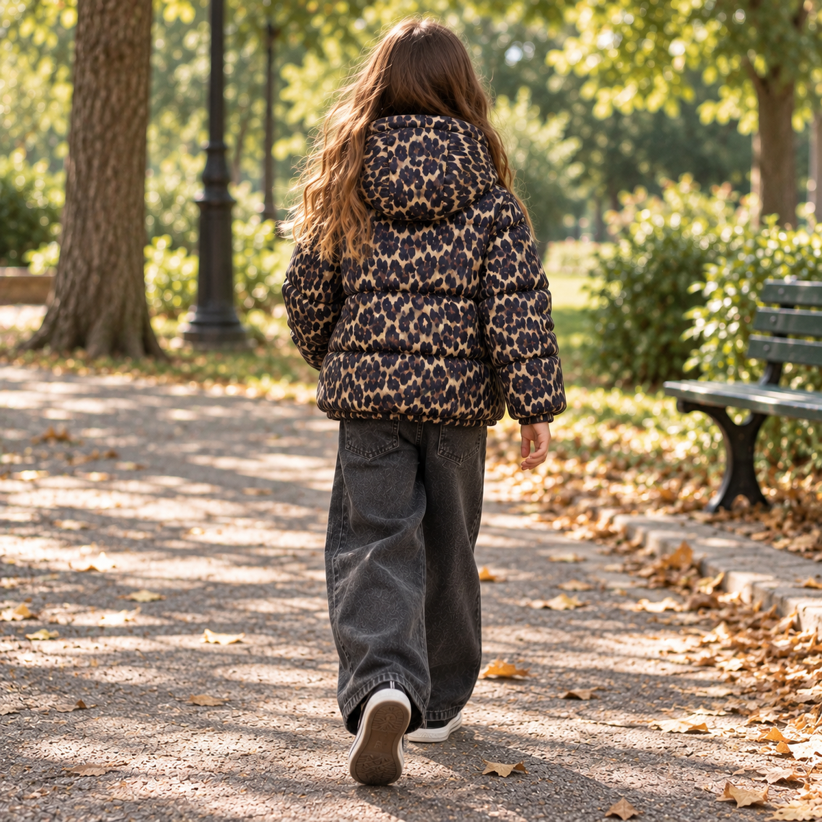 Meisjes Tussenjas met Luipaardprint en Fleece Voering