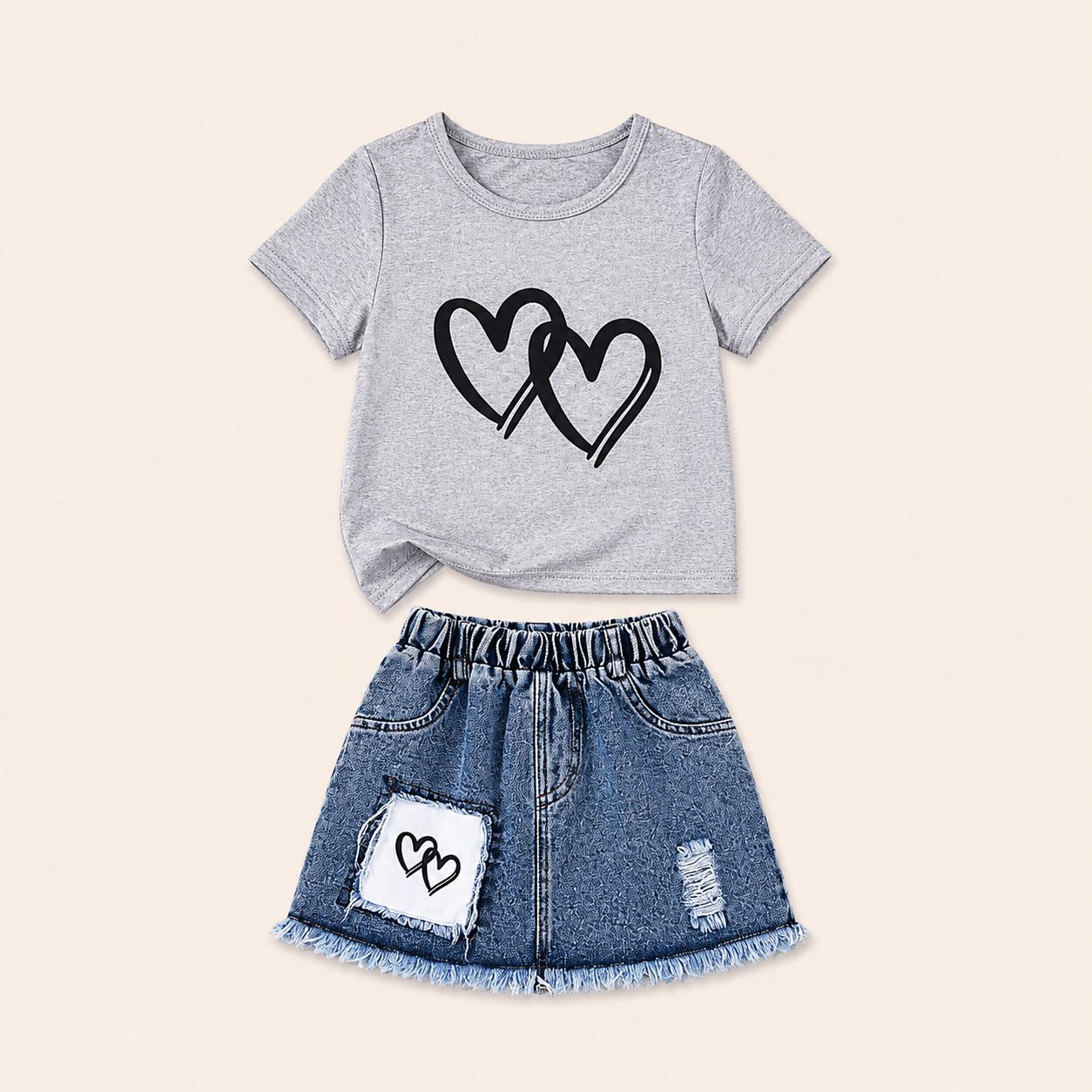 Zomerset met Hartjes T-shirt en Denim Short voor Meisjes