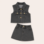 Meisjes 2-delige denim set met gilet en shorts