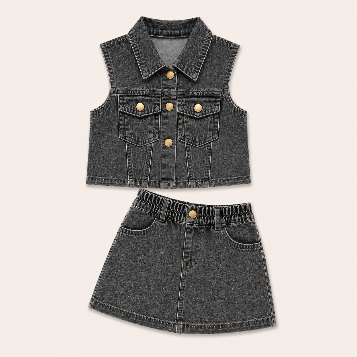 Meisjes 2-delige denim set met gilet en shorts