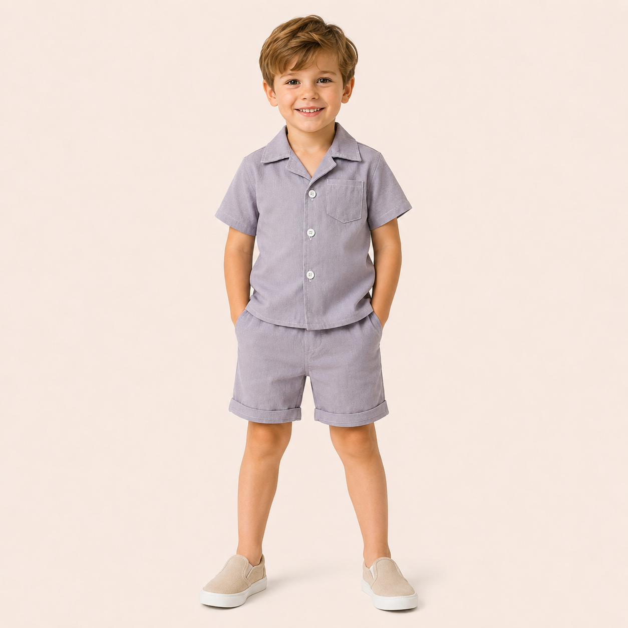 Jongens 2-delige Katoenen Zomerset met Overhemd en Short