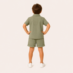Jongens 2-delige zomerset met katoenen overhemd en shorts – Groen