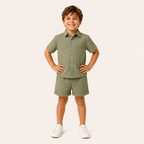 Jongens 2-delige zomerset met katoenen overhemd en shorts – Groen