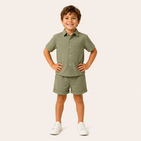 Jongens 2-delige zomerset met katoenen overhemd en shorts – Groen