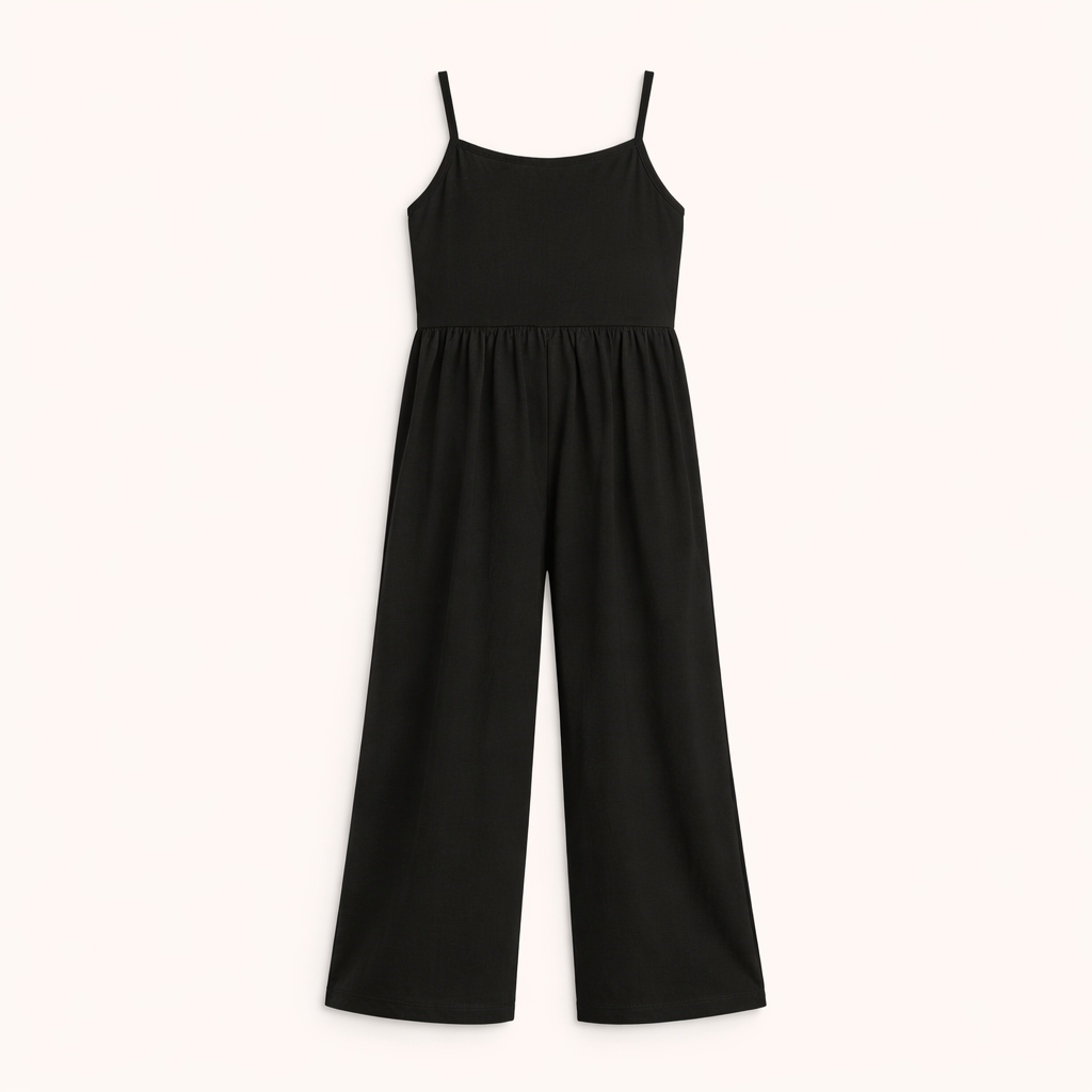 Meisjes jumpsuit zomer – spaghetti bandjes & wijde pijpen