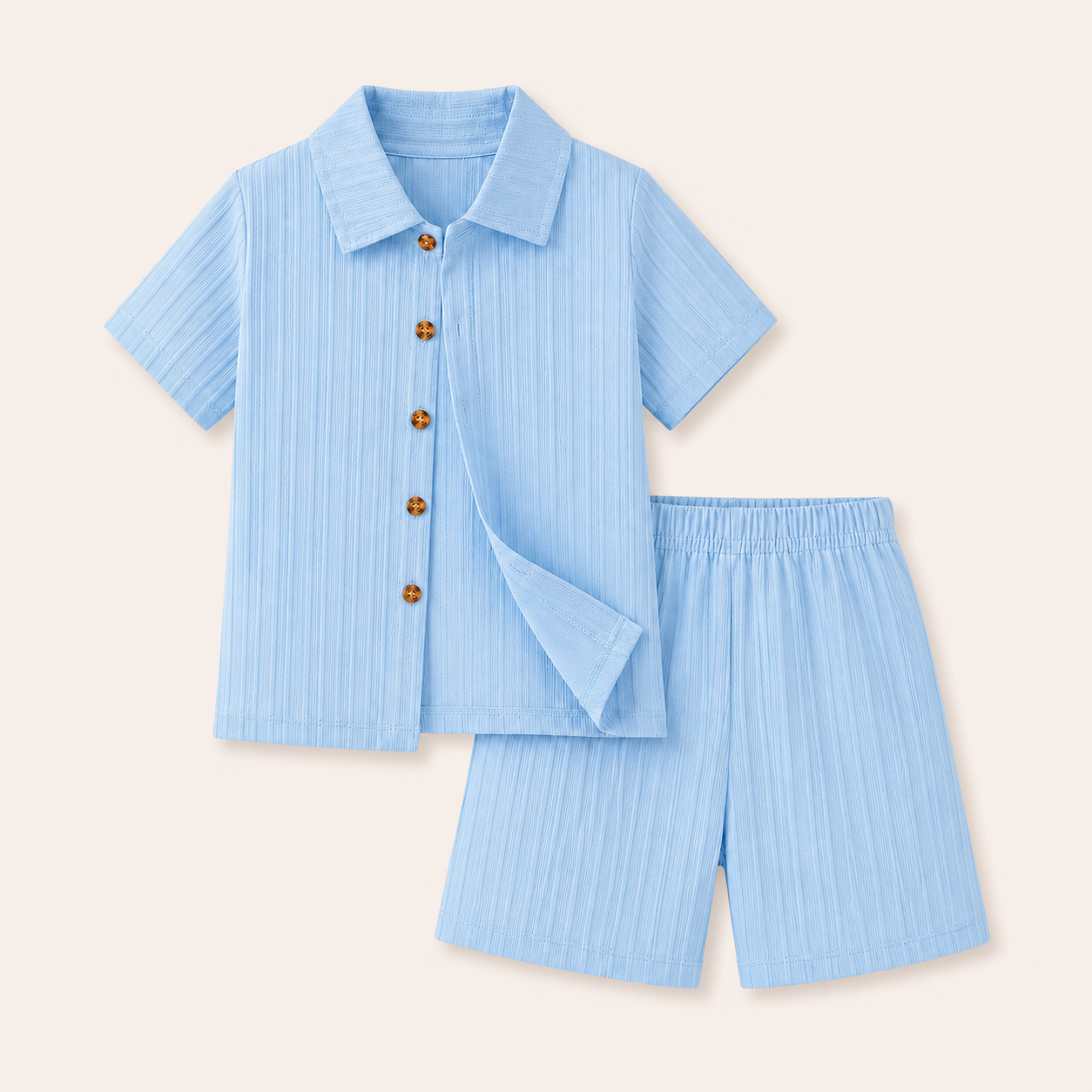 Jongens zomer outfit – 2-delige set met structuur shirt en short