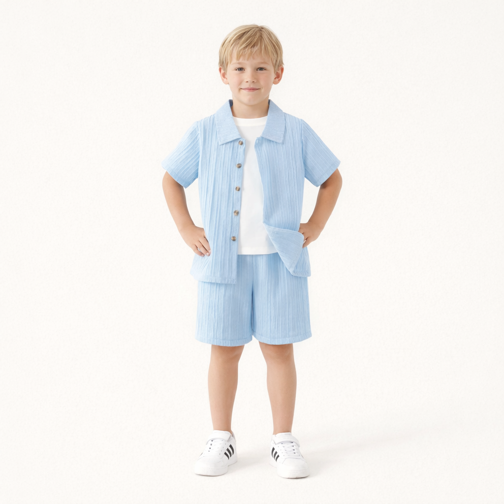 Jongens zomer outfit – 2-delige set met structuur shirt en short