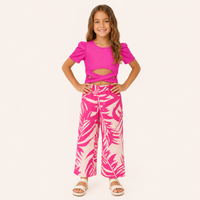 Meisjes 2-delige set met roze top en tropische flare broek