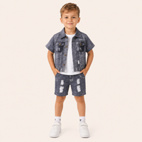 Jongens 2-delige denim-look zomerset met gescheurde shorts