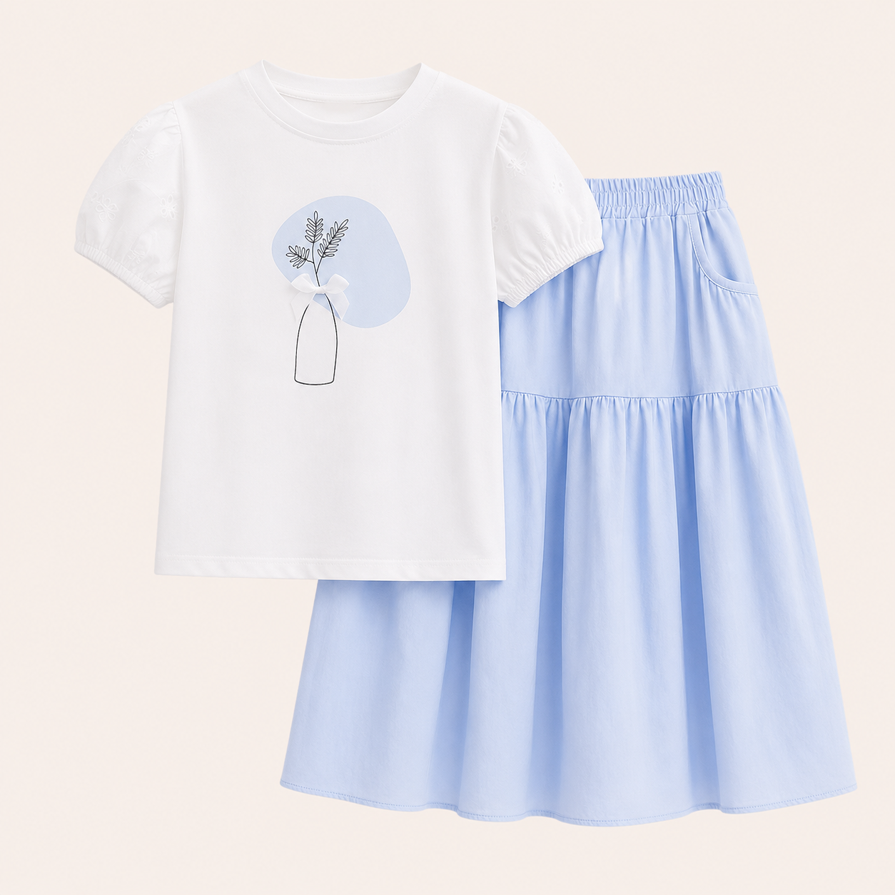 Meisjes 2-delige zomerset met bloemenprint top en wijde rok / 3 kleuren