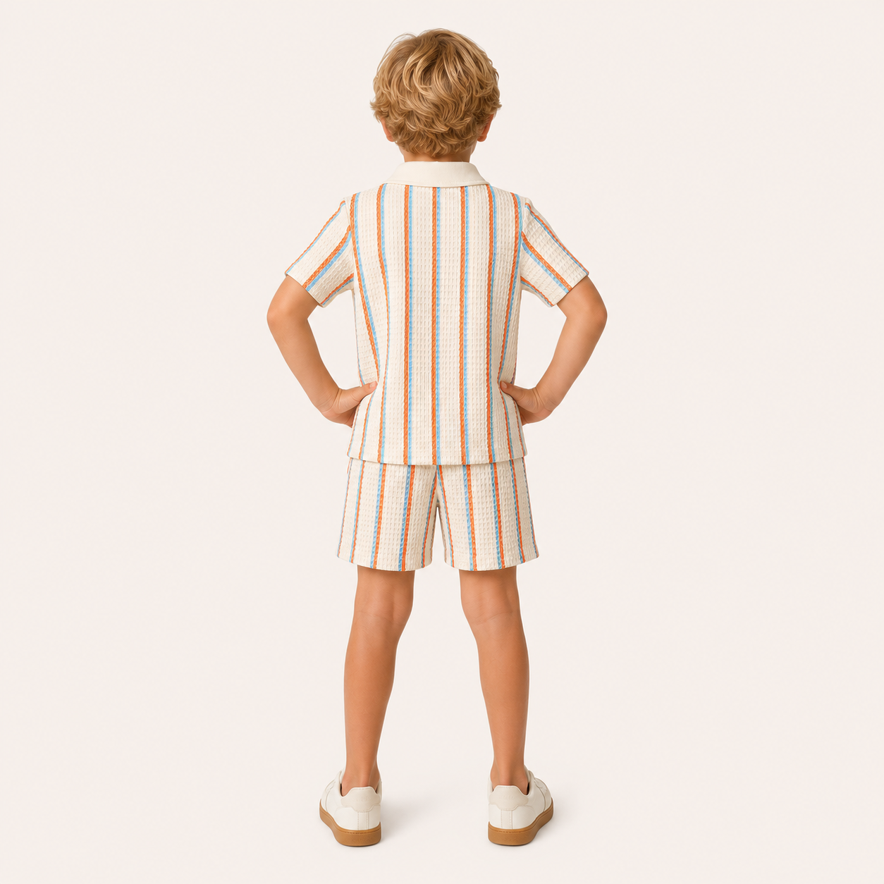 Jongens 2-delige Gestreepte Polo Zomerset met Wafelstructuur | Khaki