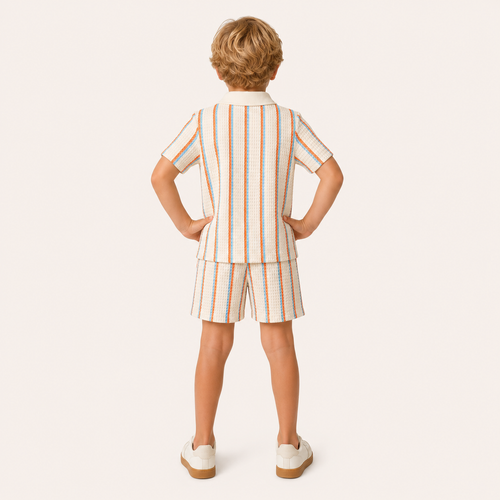Jongens 2-delige Gestreepte Polo Zomerset met Wafelstructuur | Khaki