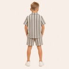 Jongens 2-delige Gestreepte Zomerset met Wafelstructuur | Grijs