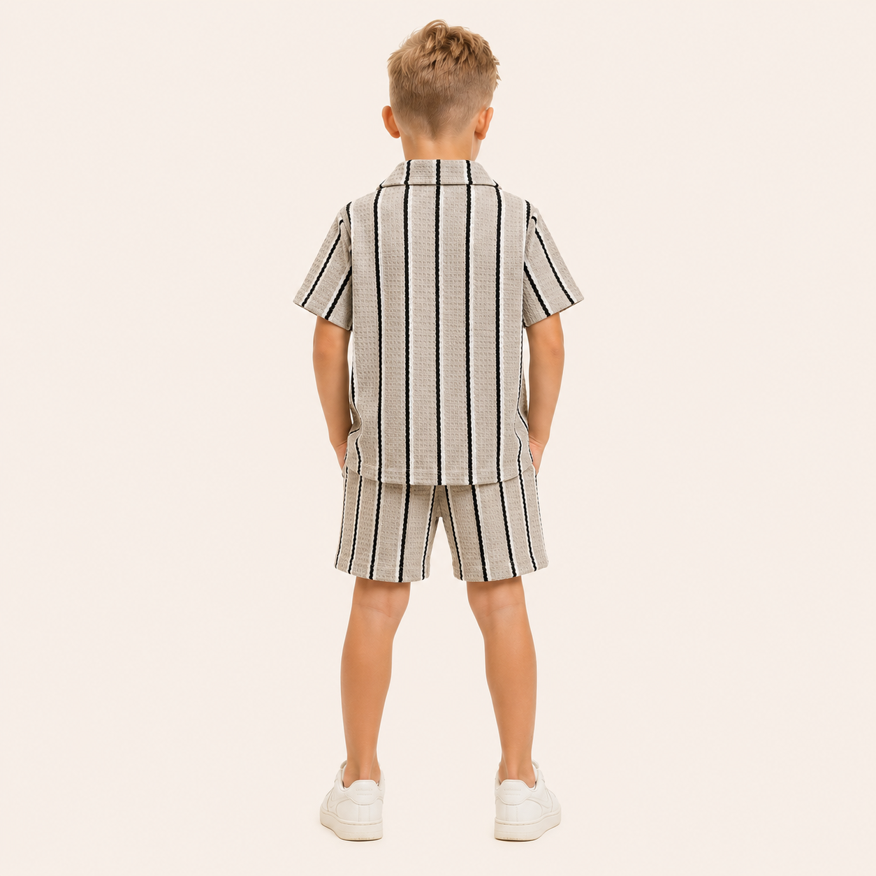 Jongens 2-delige Gestreepte Zomerset met Wafelstructuur | Grijs