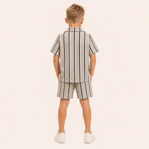Jongens 2-delige Gestreepte Zomerset met Wafelstructuur | Grijs