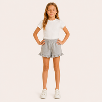 Meisjes Katoenen Short met Ruches en Hoge Taille | 3 kleuren
