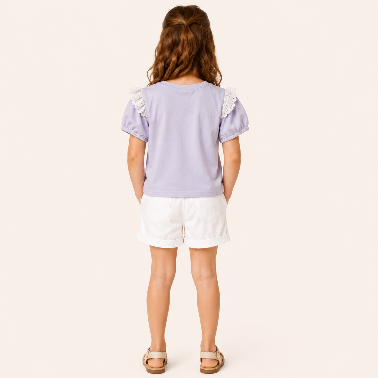 Meisjes T-shirt met Bloemenbordusel en Kanten Rand