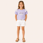 Meisjes T-shirt met Bloemenbordusel en Kanten Rand