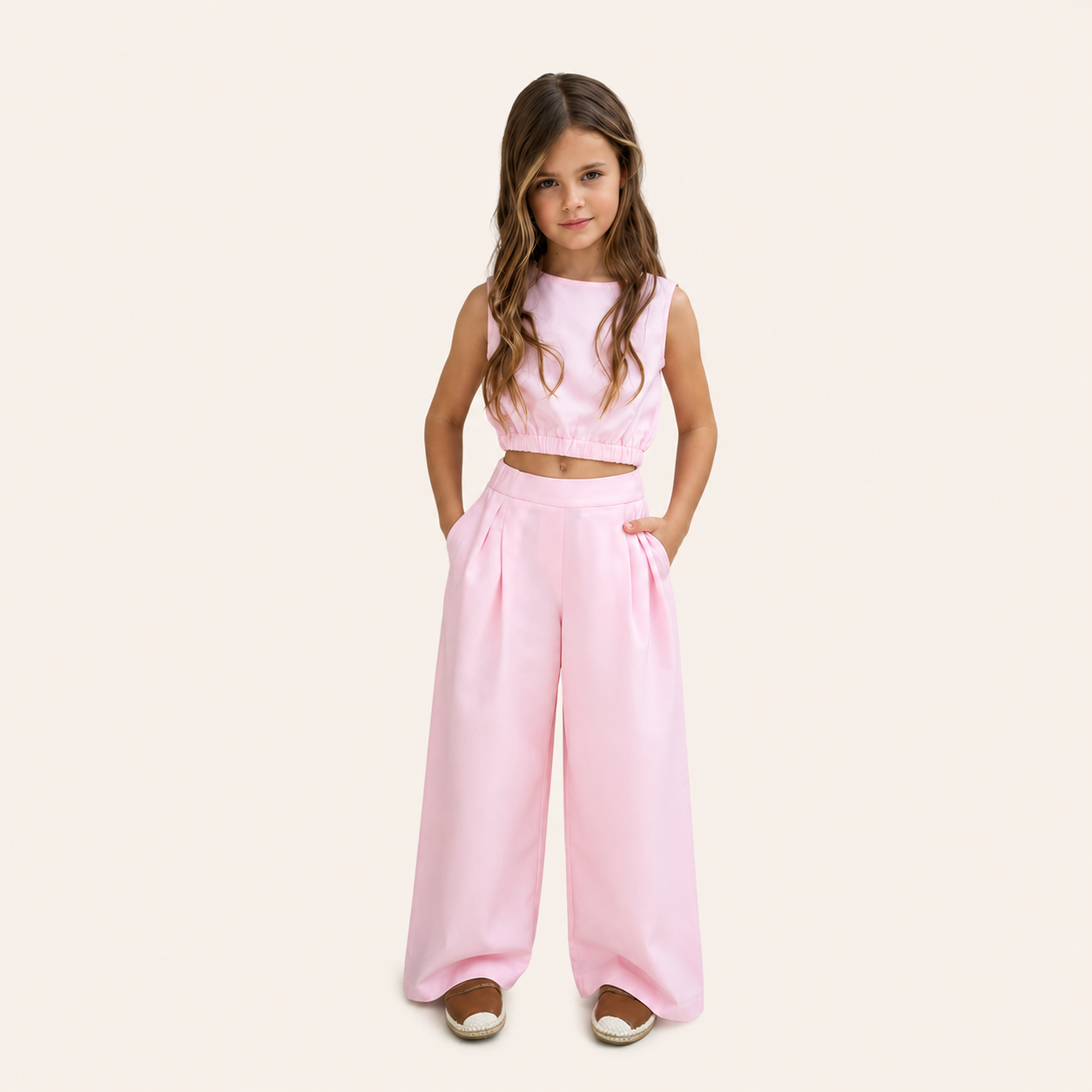 Meisjes 2-delige Zomerset met Crop Top en Wijde Broek