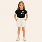 2-Delige Meisjesset met Kersen T-shirt en Witte Denim Short