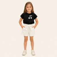 2-Delige Meisjesset met Kersen T-shirt en Witte Denim Short