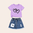 Zomerset met Hartjes T-shirt en Denim Short voor Meisjes
