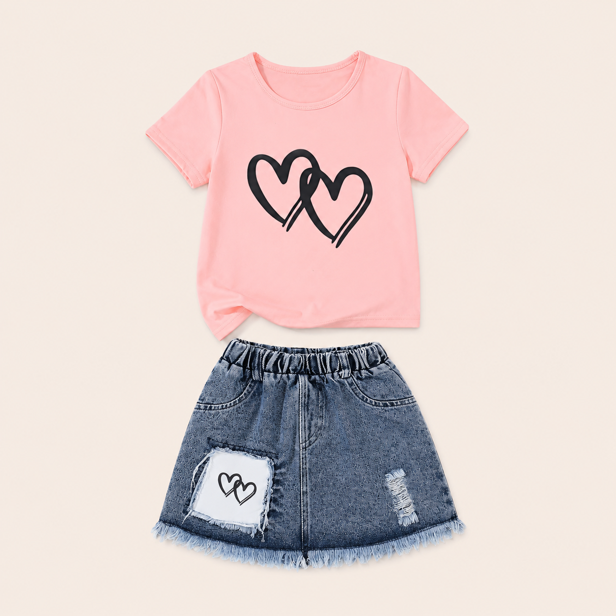 Zomerset met Hartjes T-shirt en Denim Short voor Meisjes