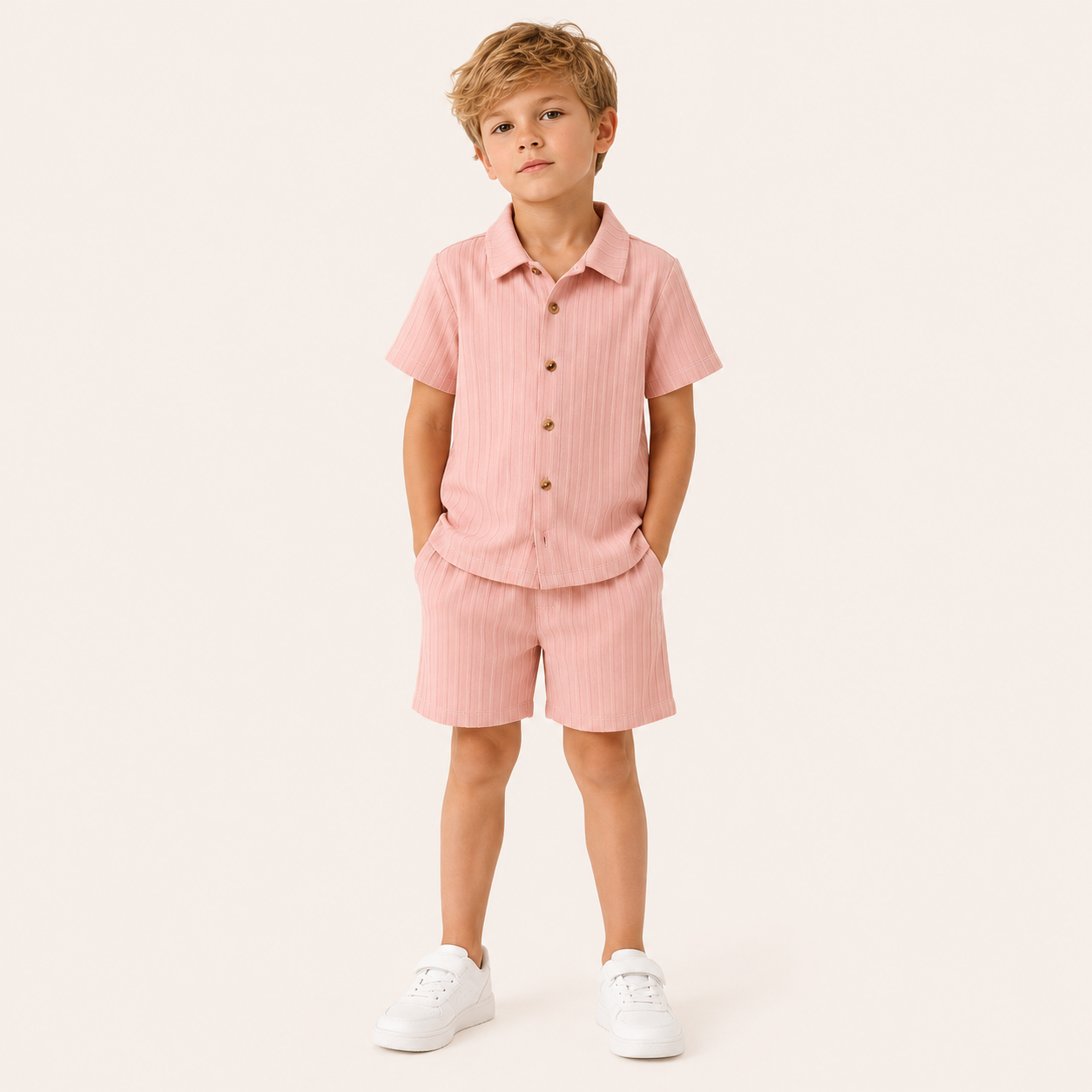 Jongens zomer outfit – 2-delige set met structuur shirt en short