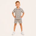 Jongens 2-delige Gestreepte Zomerset met Wafelstructuur | Grijs