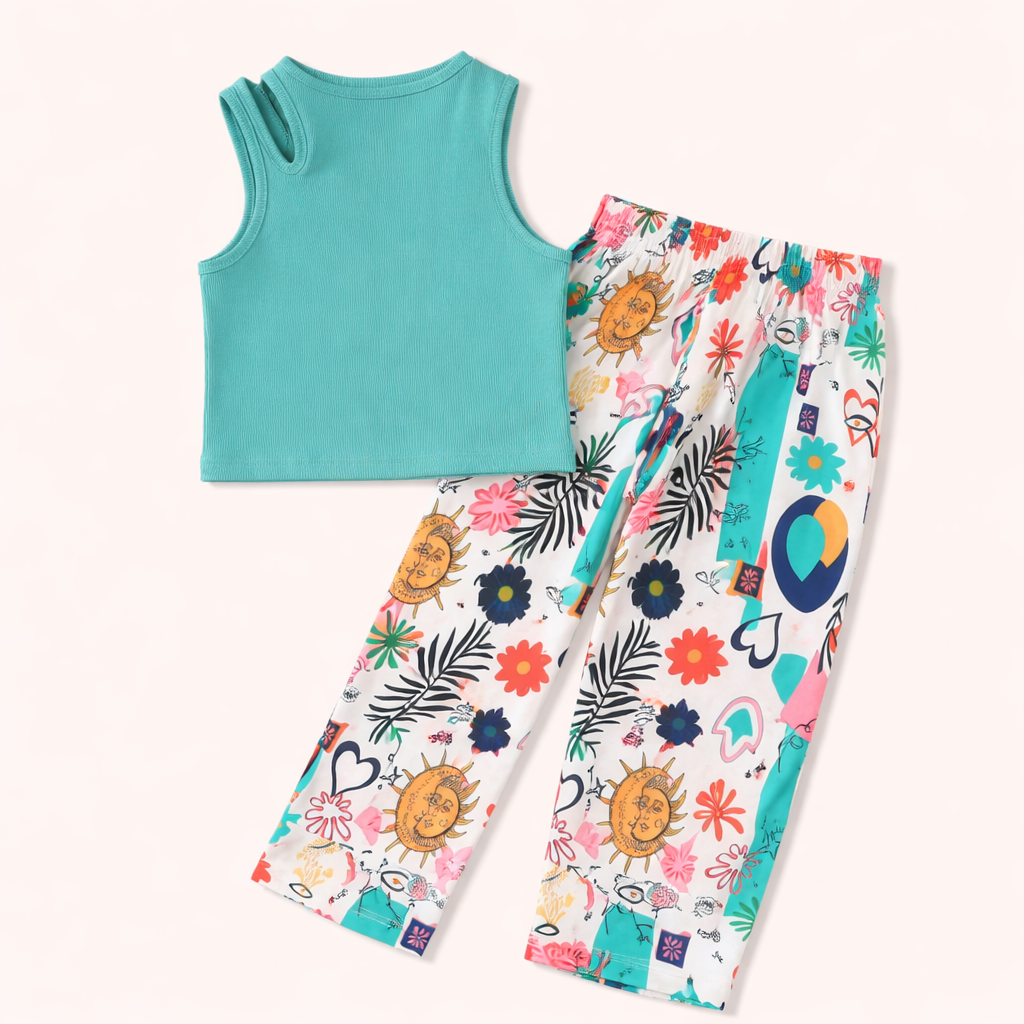 Meisjes zomer set 2-delig – off shoulder top & wijde broek