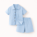 Jongens zomer outfit – 2-delige set met structuur shirt en short