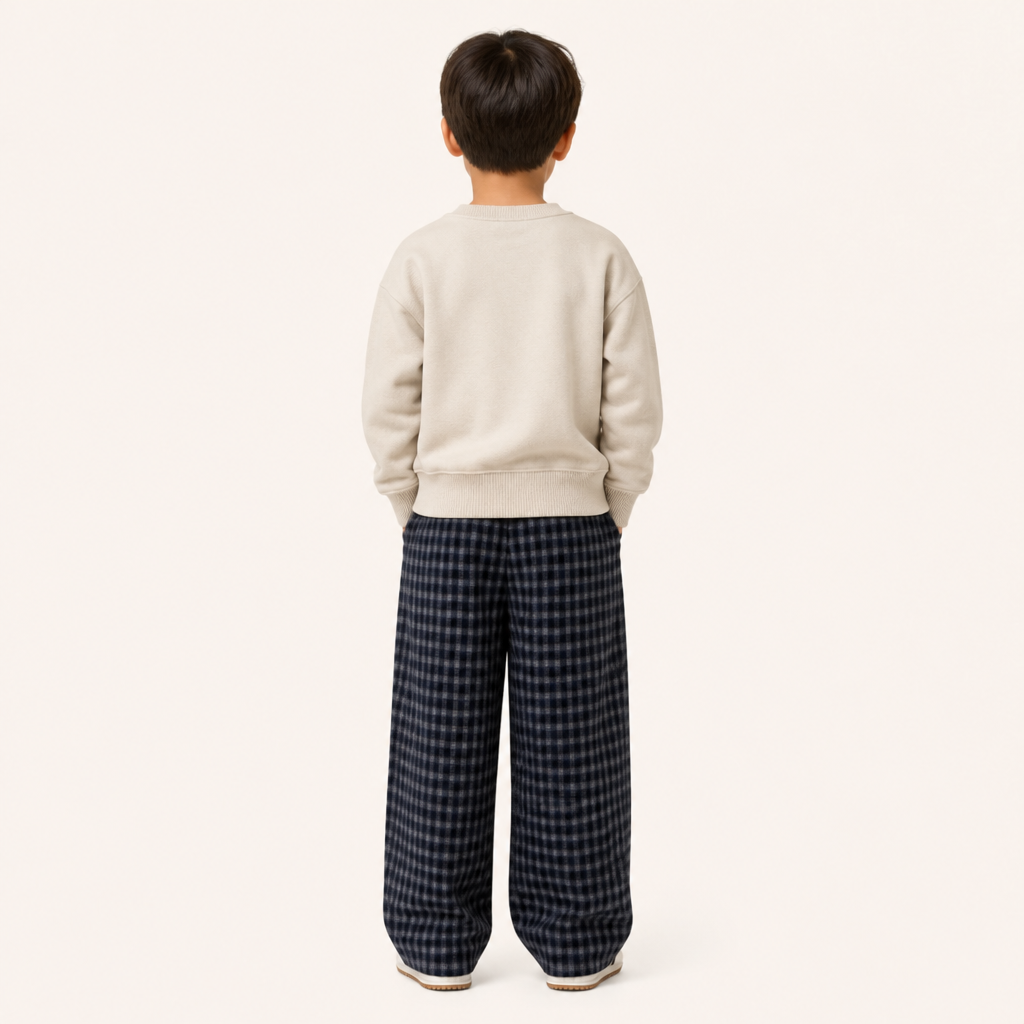 Jongens Geruite Broek met Wijde Pijpen - Marineblauw