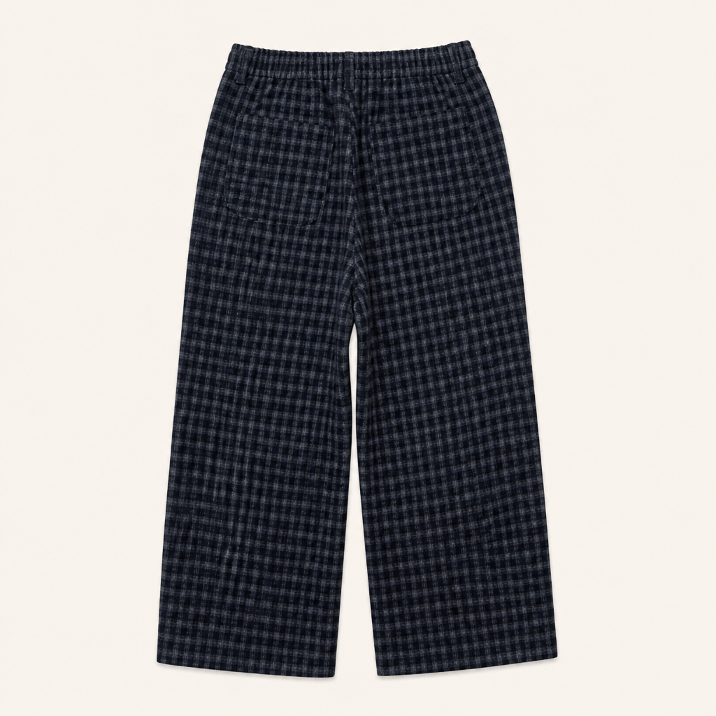 Jongens Geruite Broek met Wijde Pijpen - Marineblauw