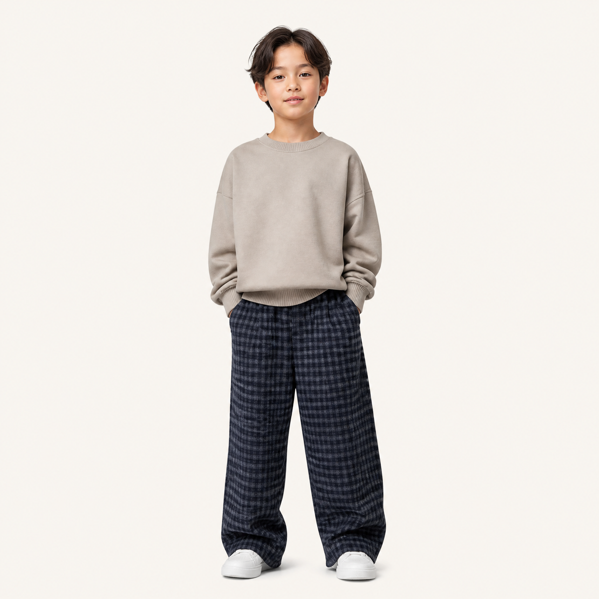 Jongens Geruite Broek met Wijde Pijpen - Marineblauw