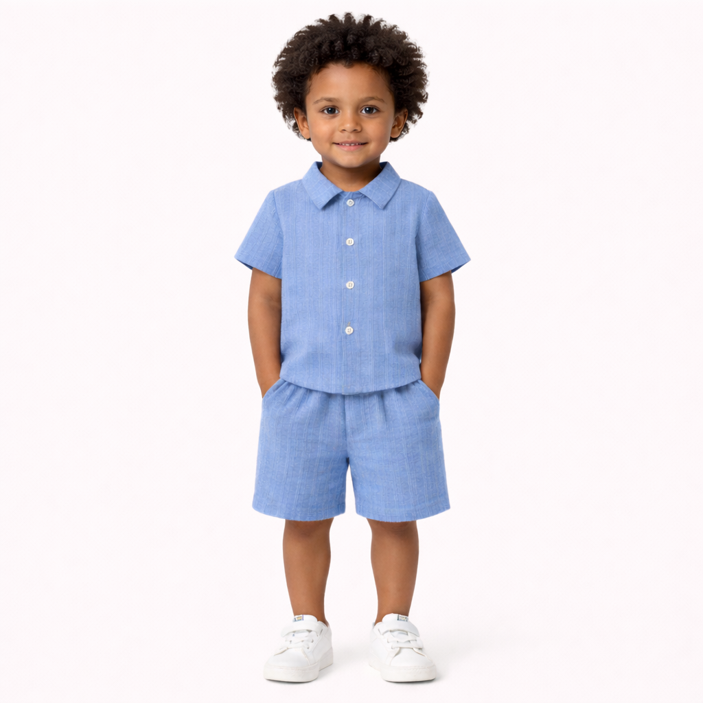 Stijlvol Zomeravontuur - 2-Delige Jongensset met Shirt & Short